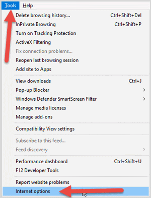 click tools internet option