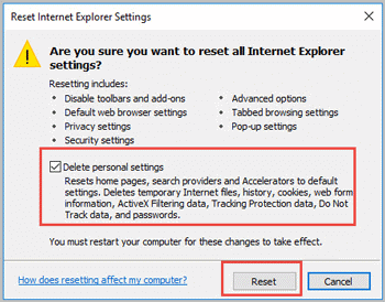 delete personal settings internet explorer
