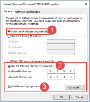 change dns server adresses