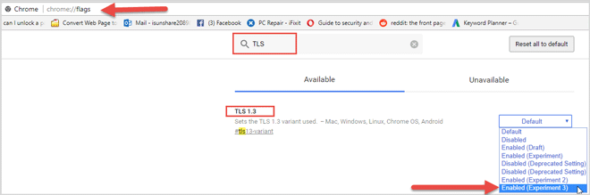 enable tls variant google chrome