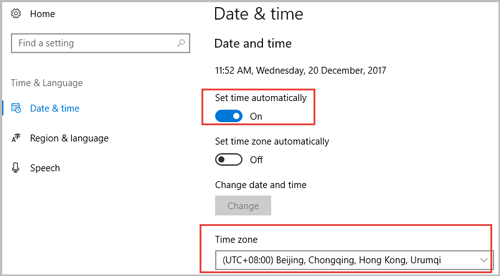 adjust system date time region