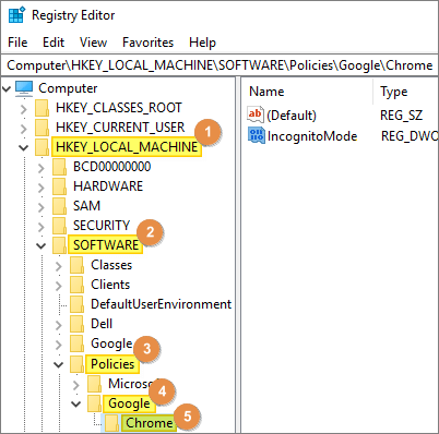Chrome in Registry Editor