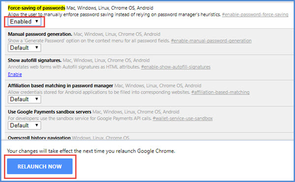 force saving password in chrome