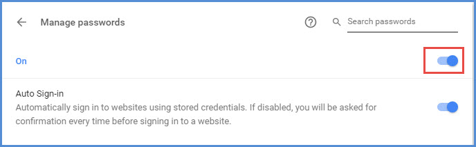 switch on auto sign-in passwords in chrome