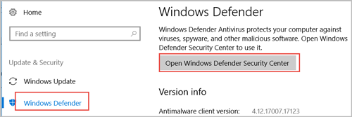 open windows defender security center