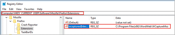 delete extentions registry keys