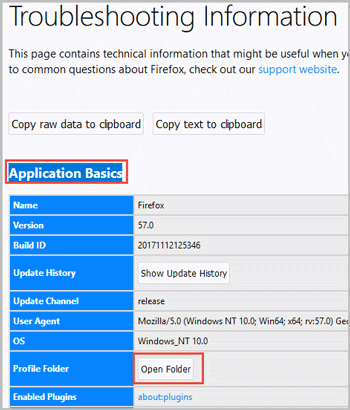 open profile folder under application basics
