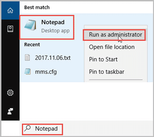 run notepad as administration