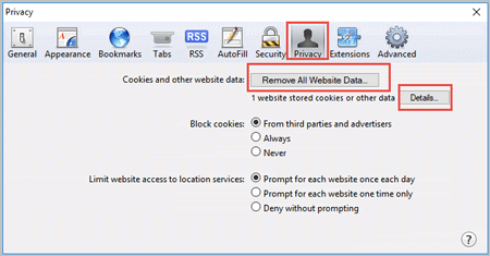 delete safari cookies privacy tab