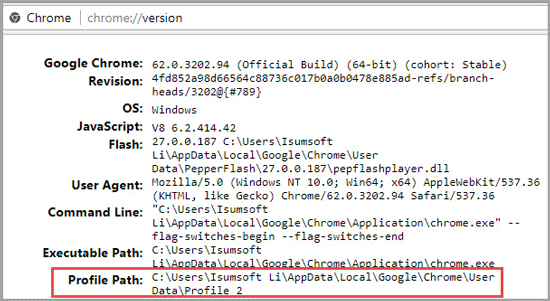 find profile path for current account