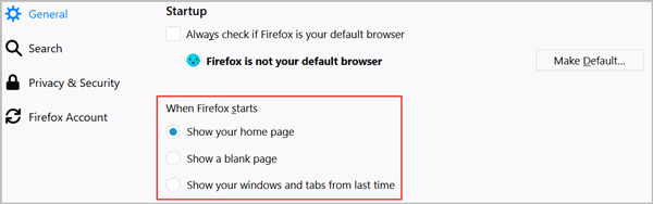 set firefox startup