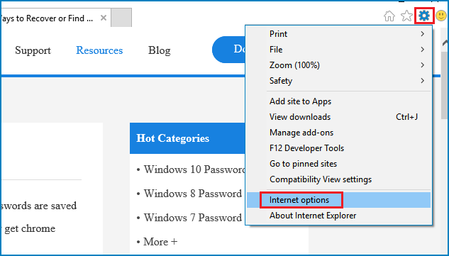 click tools and select internet options