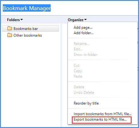 export chrome bookmaks to html file
