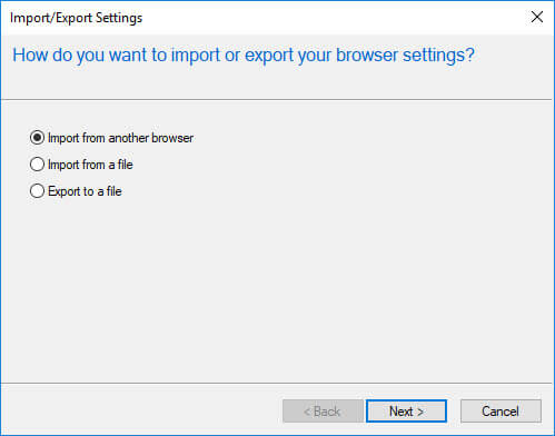 import in import export settings page