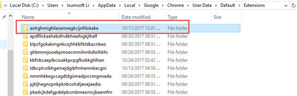 locate the same folder name as extension id