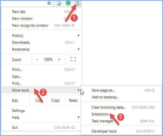 select settings and more tools then extensions option
