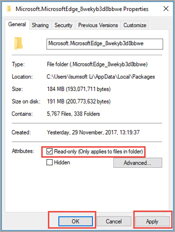 make microsoft edge folder read only