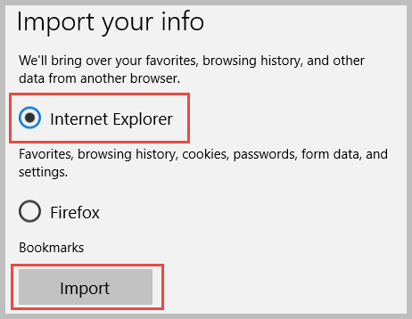 import from internet explorer