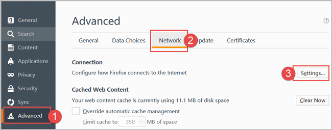click settings in network