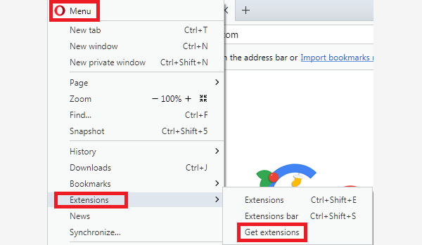 get extensions in Opera