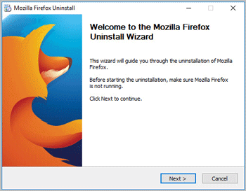 through helper application to uninstall firefox