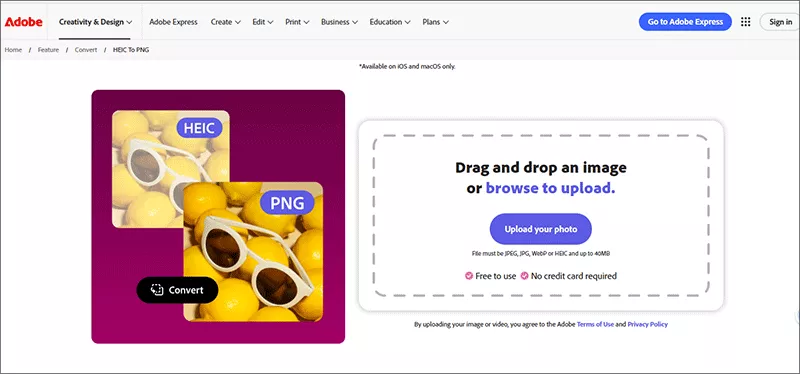 Adobe Express HEIC to PNG website