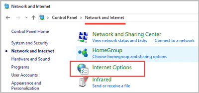 navigate to control panel internet option