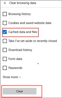 clear microsoft edge cache in clear browsing data window