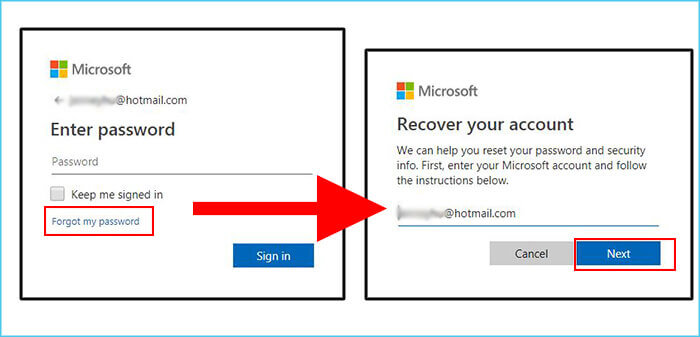 Click forgot password and enter Hotmail account