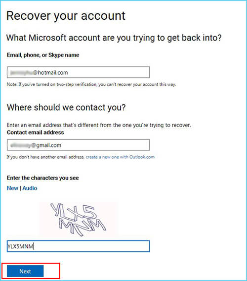  recover your Hotmail password with another email