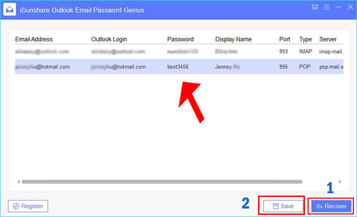 retrieve password fro hotmail account in MS Outlook
