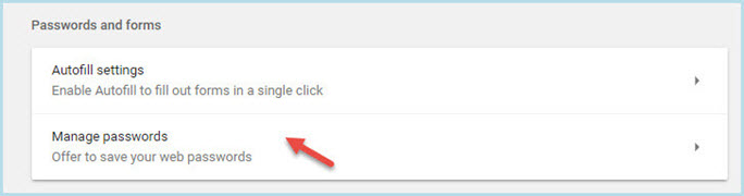 passwords and forms and manage passwords