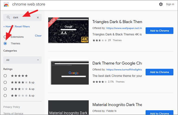 add dark theme to Chrome