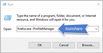 open run dialog box firefox