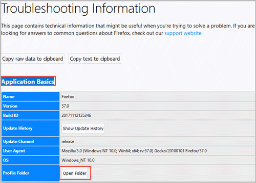 open map in het tabblad Informatie voor probleemoplossing