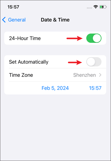 turn on military time on iphone