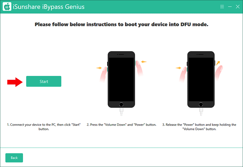 click Start and make iPhone enter DFU mode