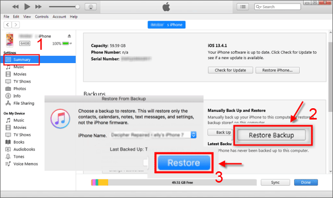 restore backup from itunes