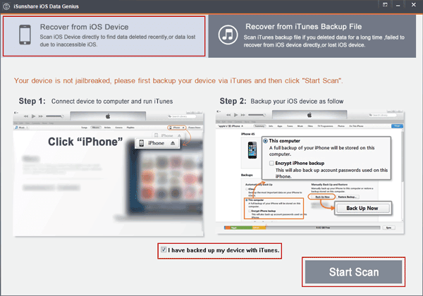 choose to scan data from ios device directly