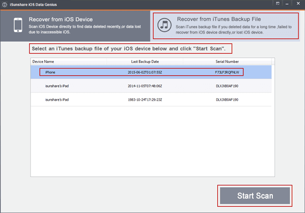 iPhone file recovery with iTunes backup with iOS Data Genius