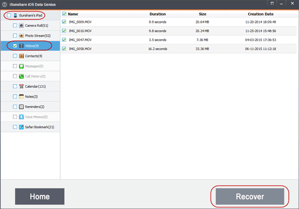 preview iPad Mini lost videos with isunshare iOS data recovery tool