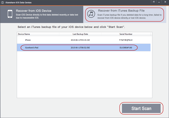 restore iPad Mini lost videos from iTunes backup with iSunshare iOS data recovery tool