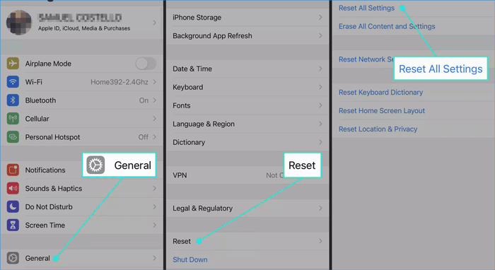 reset all settings in iphone