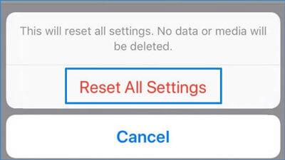 click reset all settings to continue