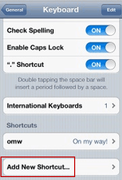 tap add new shortcut