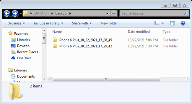 iPhone backup file in external hard drive