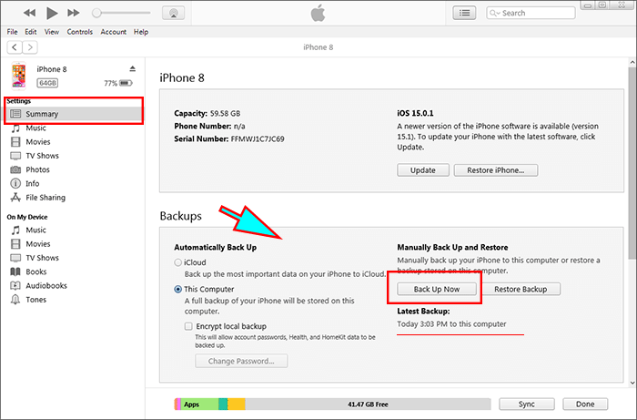 backup iPhone to Windows computer via iTunes