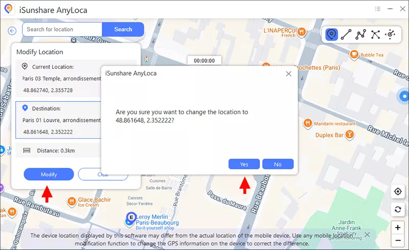 confirm to change location