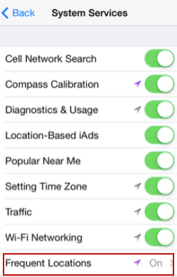 Clear History of Frequent Locations in iPhone/iPad