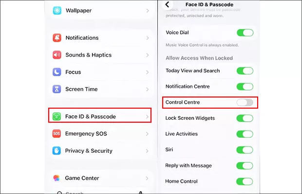enable control center when iPhone locked